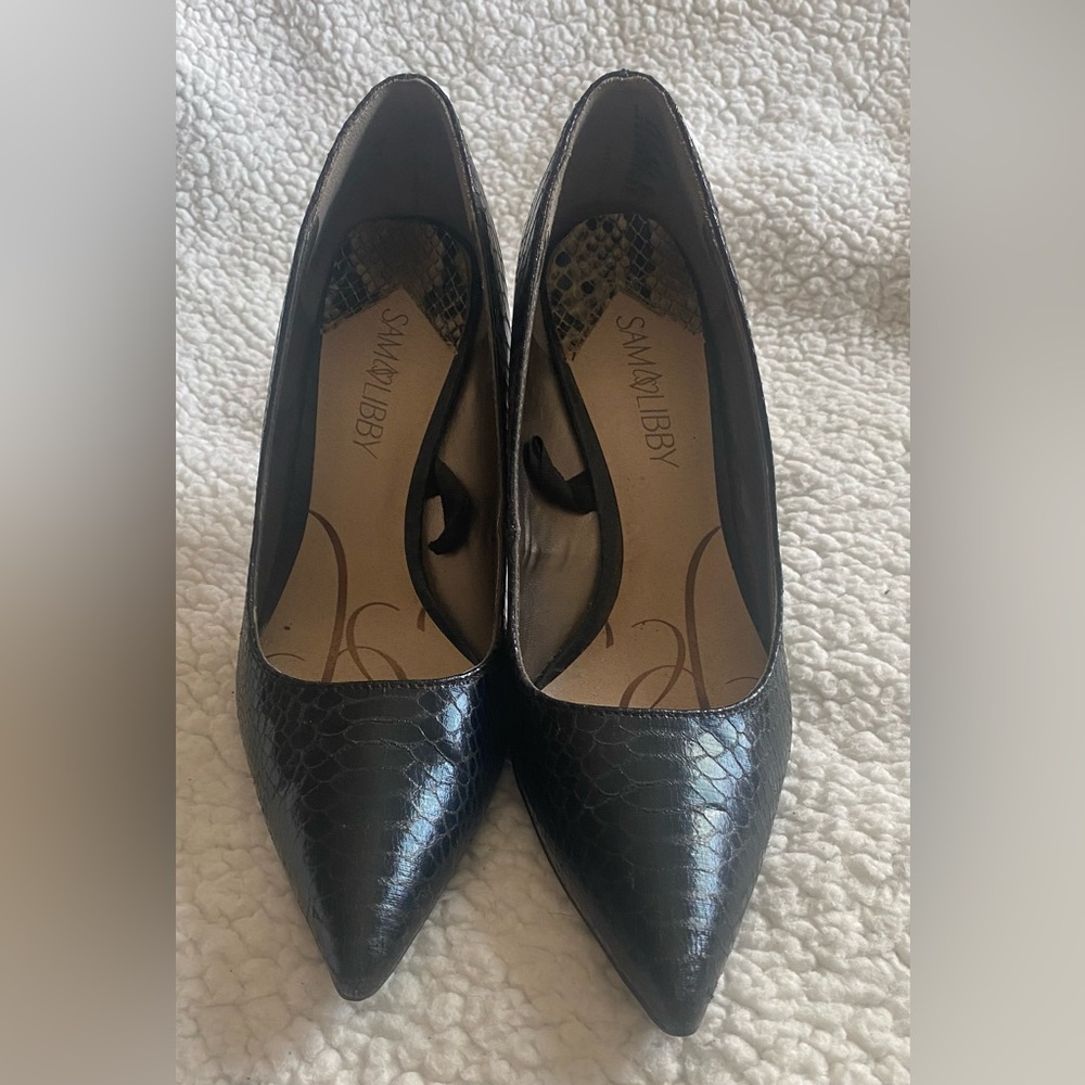 Sam & Libby Black Snakeskin Heels